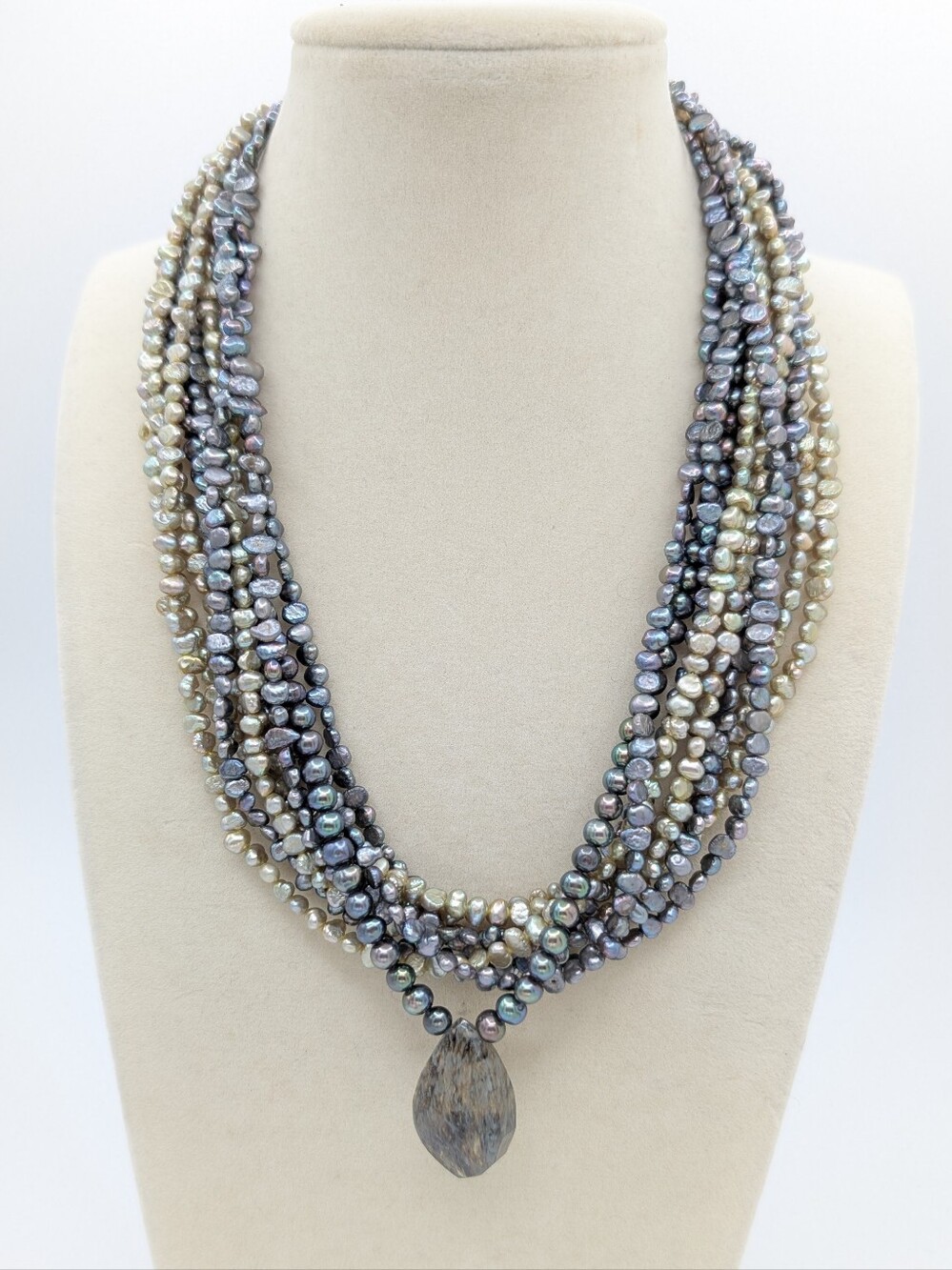 Genuine Cultured Pearl Multi-Strand Necklace With Stone Accent